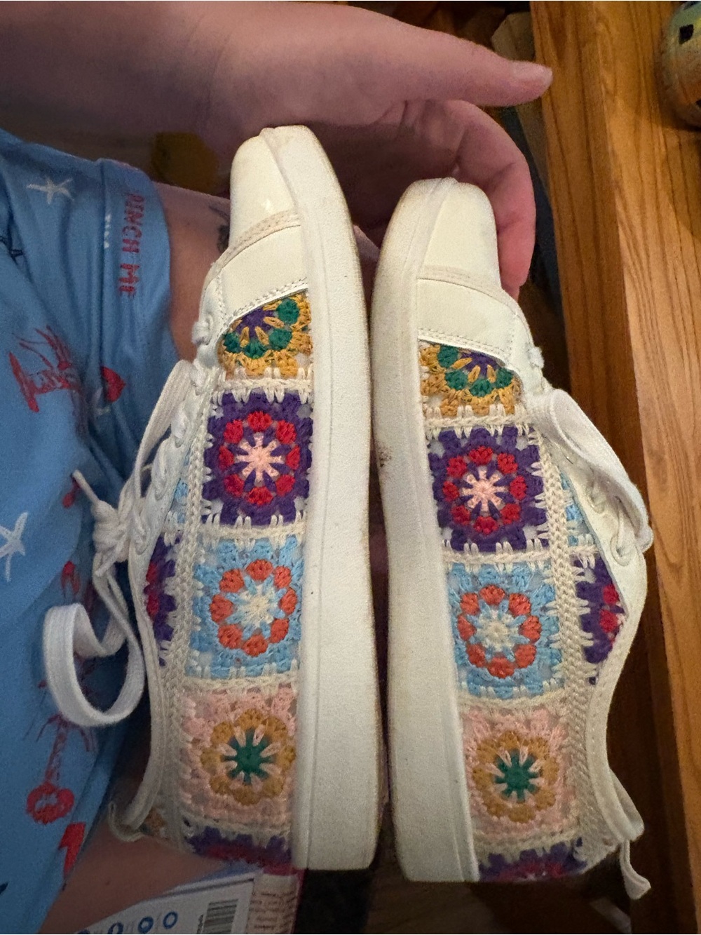 Dirty Laundry White Lace-Up Sneakers with Multicolor Crochet Panels